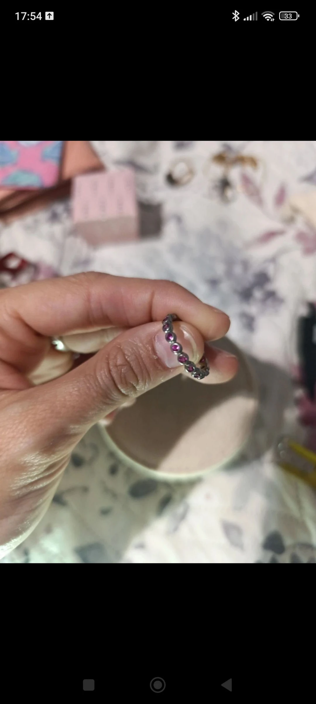 Anillo plata con brillantitos rosas